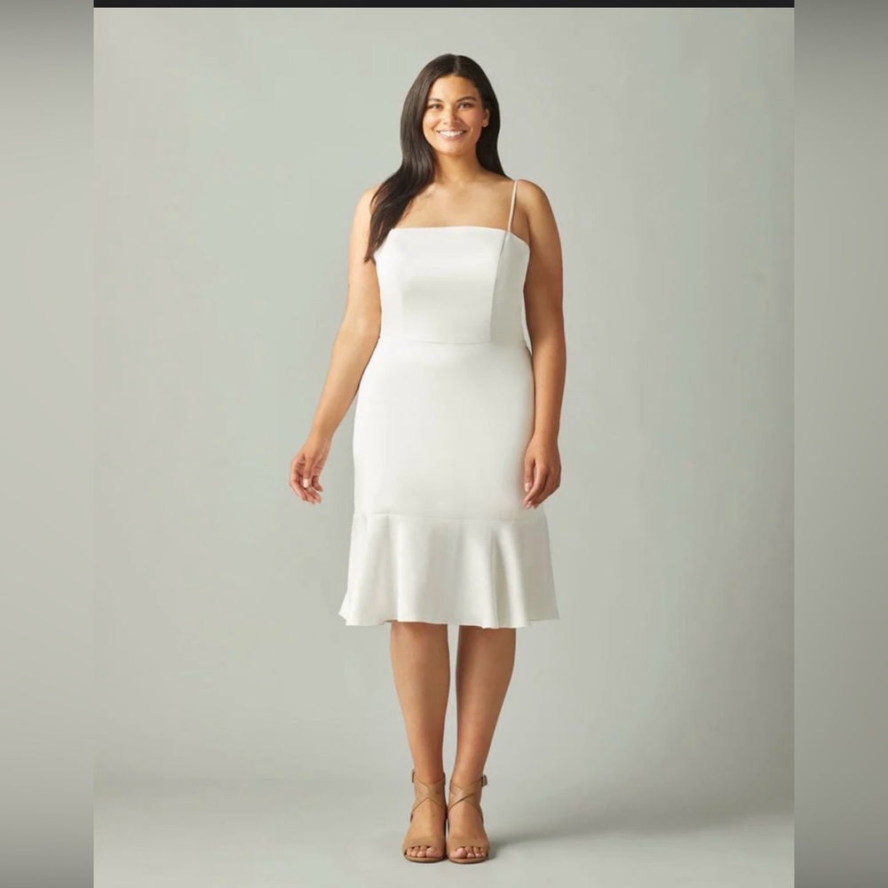White Spaghetti-Strap Midi Dress with Flounced Hem